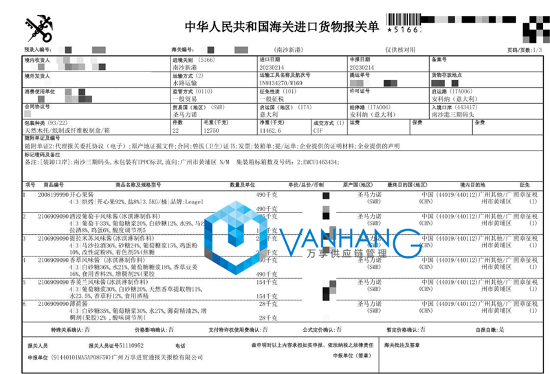 意大利進口圣馬力諾冰淇淋原料醬報關